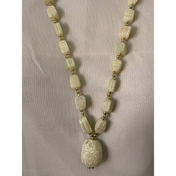 Vintage African Style Carved White Soap Stone Breaded Necklace - Picture 4 of 10